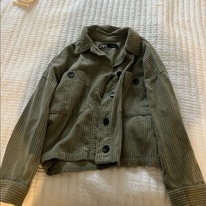 Zara Khaki Corduroy Button-Up Jacket